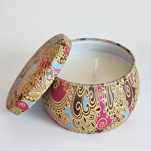 2 New Aromatherapy Bohemian Tin Candles Natural Soy Wax Mediterranean Fig, Lemon - Picture 11 of 12